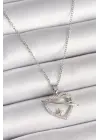  Gümüş  Zincir Zirkon Taşlı Kalp Model Yıldız Detay  Çelik Kolye