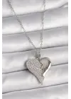  Gümüş  Zincir Zirkon Taşlı Kırık Kalp Model  Çelik Kolye