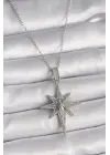  Gümüş  Zincir Zirkon Taşlı Kutup Yıldız Model  Çelik Kolye