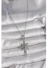  Gümüş  Zincir Zirkon Taşlı Kutup Yıldız Model  Çelik Kolye