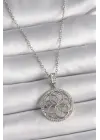  Gümüş  Zincir Zirkon Taşlı Lotus Model  Çelik Kolye