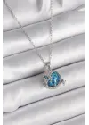  Gümüş  Zincir Zirkon Taşlı Mavi Simli Gezegen Figür Yıldız Detay  Çelik Kolye