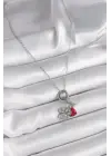  Gümüş  Zincir Zirkon Taşlı Pati Figür Kalp Detay  Çelik Kolye