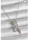  Gümüş  Zincir Zirkon Taşlı Sallantı Hilal Yılıdız Model  Charm Çelik Kolye
