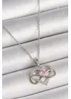  Gümüş  Zincir Zirkon Taşlı Sonsuzluk Kalp Model  Çelik Kolye
