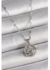  Gümüş  Zincir Zirkon Taşlı Yıldız Detay Gezegen Model  Çelik Kolye