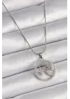  Gümüş  Zincir Zirkon Taşlı Yıldız Madalyon Model  Çelik Kolye