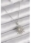  Gümüş  Zincir Zirkon Taşlı Yıldız Model Sedefli Ay İşleme Detay  Çelik Kolye