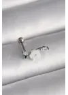 316L Çelik Gümüş Renk Zirkon Taş Detay Beyaz Çiçek Model Tragus Piercing