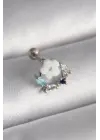 316L Çelik Gümüş Renk Zirkon Taş Detay Beyaz Çiçek Model Tragus Piercing