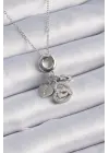  Gümüş  Zirkon Taş Detay Kalp Model Charm  Çelik Kolye