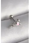 316L Çelik Gümüş Renk Zirkon Taş Detay Pembe Kalp İşleme Tragus Piercing