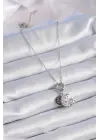  Gümüş  Zirkon Taşlı Ay Yıldız Figür Charm Model  Çelik Kolye