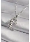  Gümüş  Zirkon Taşlı Ay Yıldız Model  Çelik Kolye