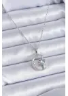  Gümüş  Zirkon Taşlı Ay Yıldız Model  Çelik Kolye