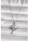  Gümüş  Zirkon Taşlı Ay Yıldız Sallantı Detay  Çelik Kolye