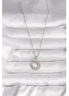 Gümüş  Zirkon Taşlı Beyaz Sedefli Hilal Model  Çelik Kolye