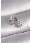 316L Çelik Gümüş Renk Zirkon Taşlı Çiçek Model Sallantı Detay Tragus Piercing