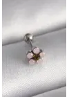 316L Çelik Gümüş Renk Zirkon Taşlı Çiçek Tragus Piercing
