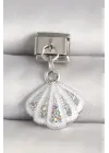316L Çelik Gümüş Renk Zirkon Taşlı Deniz Kabuğu Model Nomination Charm