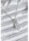  Gümüş  Zirkon Taşlı Fiyonk ve Başak Model  Çelik Kolye