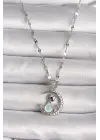  Gümüş  Zirkon Taşlı Hilal Mavi Sedefli Kedi Figür Yıldız Detay  Çelik Kolye