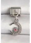 316L Çelik Gümüş Renk Zirkon Taşlı Hilal Model Nomination Charm