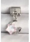 316L Çelik Gümüş Renk Zirkon Taşlı Hilal Pembe Mineli Yıldız Model Nomination Charm
