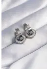   Gümüş Zirkon Taşlı İç İçe Geçmeli Oval Küpe