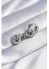   Gümüş Zirkon Taşlı İç İçe Geçmeli Oval Küpe