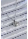  Gümüş  Zirkon Taşlı Kalp Model  Çelik Kolye