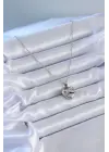  Gümüş  Zirkon Taşlı Kalp Model  Çelik Kolye