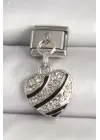 316L Çelik Gümüş Renk Zirkon Taşlı Kalp Model Nomination Charm