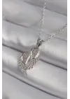  Gümüş  Zirkon Taşlı Kanat Model  Çelik Kolye