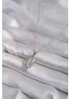  Gümüş  Zirkon Taşlı Kanat Model  Çelik Kolye