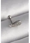 316L Çelik Gümüş Renk Zirkon Taşlı Kanat Tragus Piercing