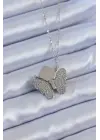  Gümüş  Zirkon Taşlı Kelebek Model  Çelik Kolye
