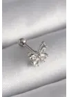 316L Çelik Gümüş Renk Zirkon Taşlı Kelebek Tragus Piercing