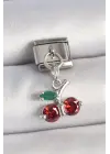 316L Çelik Gümüş Renk Zirkon Taşlı Kiraz Model Nomination Charm