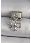 316L Çelik Gümüş Renk Zirkon Taşlı Kurdele Model Nomination Charm