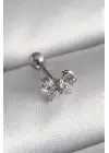 316L Çelik Gümüş Renk Zirkon Taşlı Kurdele Tragus Piercing