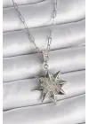  Gümüş  Zirkon Taşlı Kutup Yıldızı Model  Çelik Kolye