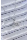 Gümüş  Zirkon Taşlı Martı Model Çiçek Detay  Çelik Kolye