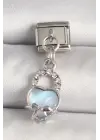 316L Çelik Gümüş Renk Zirkon Taşlı Mavi Kilit Kalp Model Nomination Charm
