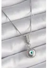  Gümüş  Zirkon Taşlı Nazar Boncuk Model  Çelik Kolye