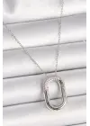  Gümüş  Zirkon Taşlı Oval Model  Çelik Kolye