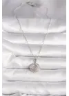  Gümüş  Zirkon Taşlı Pembe Sedefli Hilal Model  Çelik Kolye