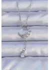  Gümüş  Zirkon Taşlı Sallantılı Ay Figür Çelik Kolye