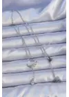 Gümüş  Zirkon Taşlı Sallantılı Ay Figür Çelik Kolye