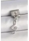 316L Çelik Gümüş Renk Zirkon Taşlı Sol Anahtar Model Nomination Charm